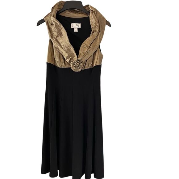 Joseph Ribkoff Black Gold Taffeta Rosette Dress Size 6 Party Cocktail Event - Picture 1 of 7